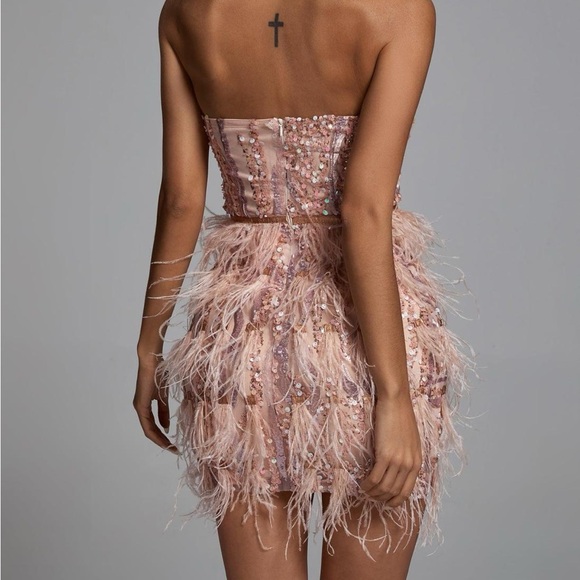 Sequin Feather Mini Dress - Pink - Picture 2 of 14